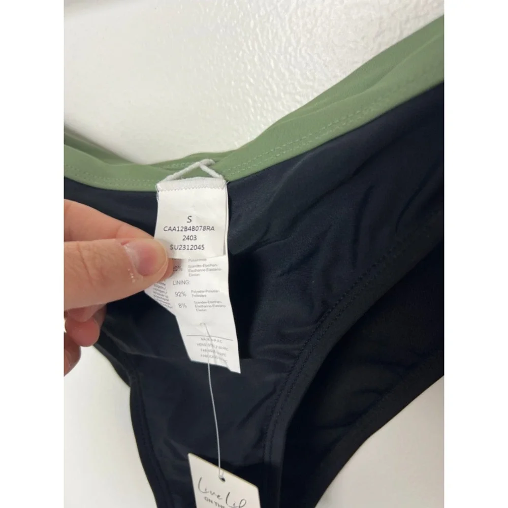 NWT Cupshe Bikini Bottom Black Olive Green Low Rise Swimwear CAA12B4B078RA Small